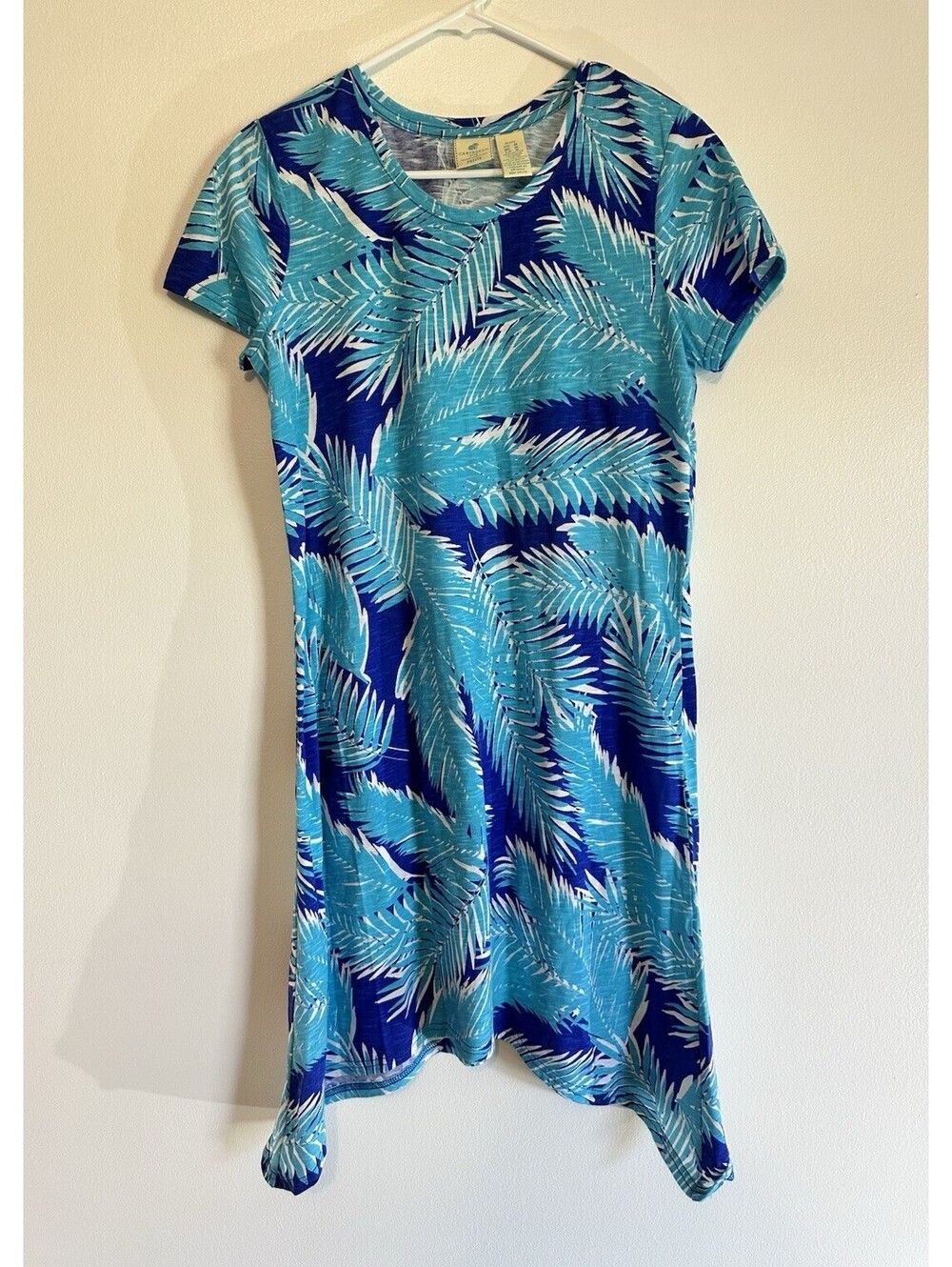 Carribean Joe Dress Blue Cotton Stretch Lightweight Coastal Palm Trees Petite M